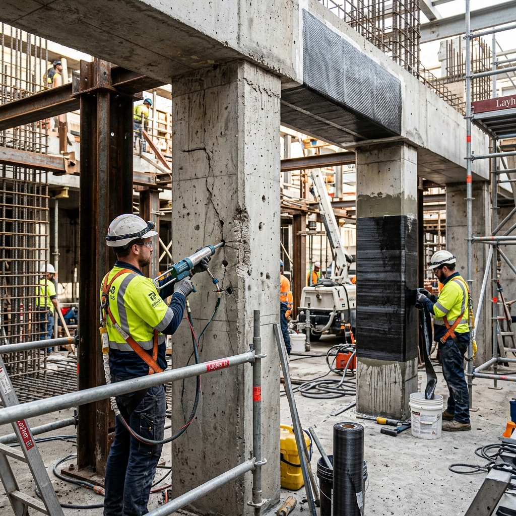 Concrete column and beam structural repair by Indoguard Solutions